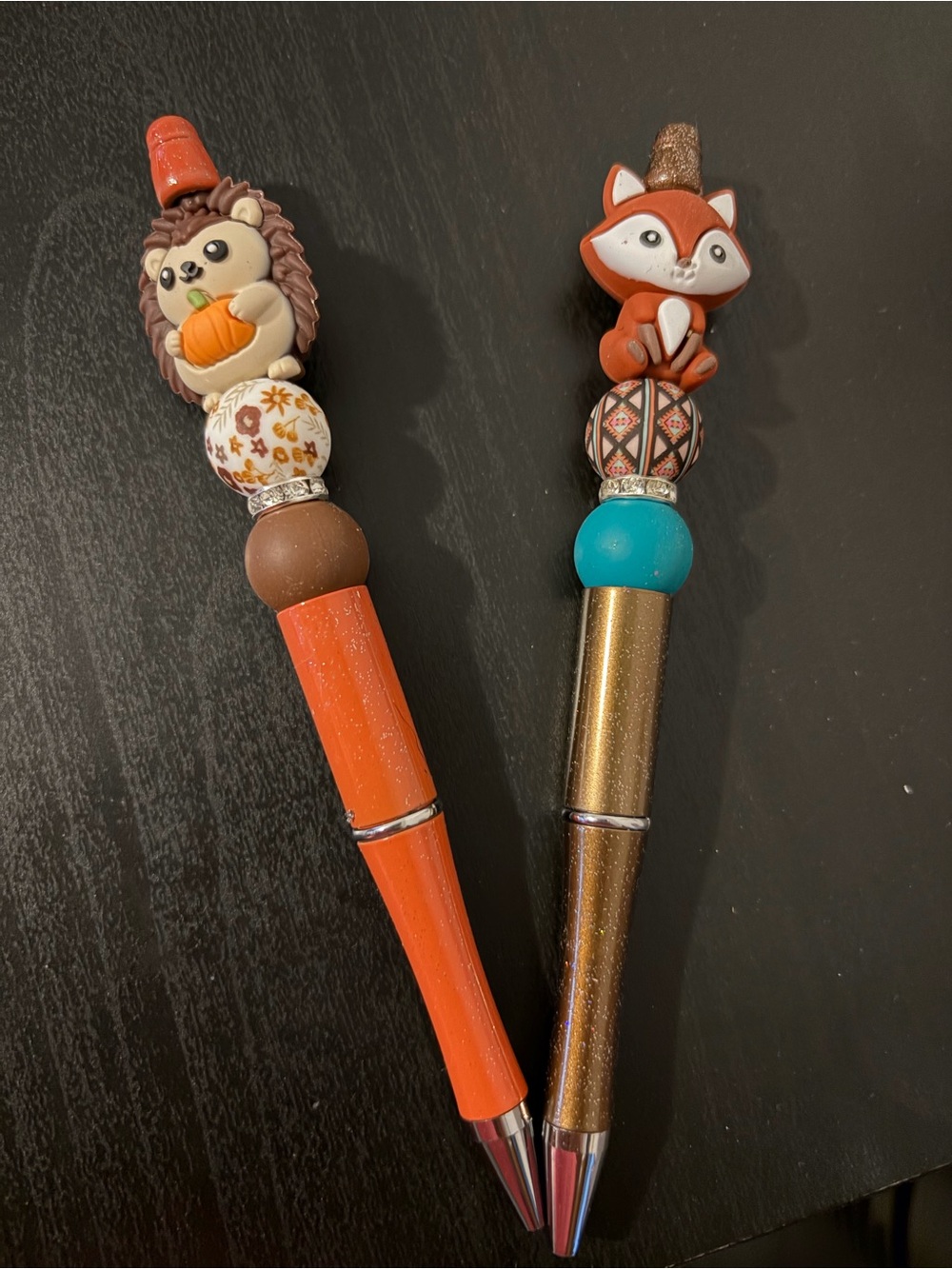 Hedgehog and Fox Decorative Pens - Orange & Brown